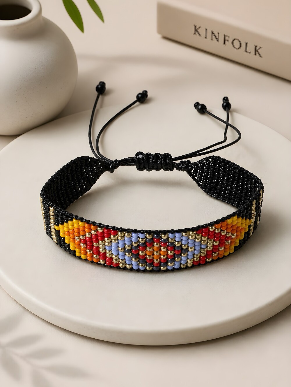 Handmade Cosmic Boho Southwestern Geometric Beaded Bracelet - Black